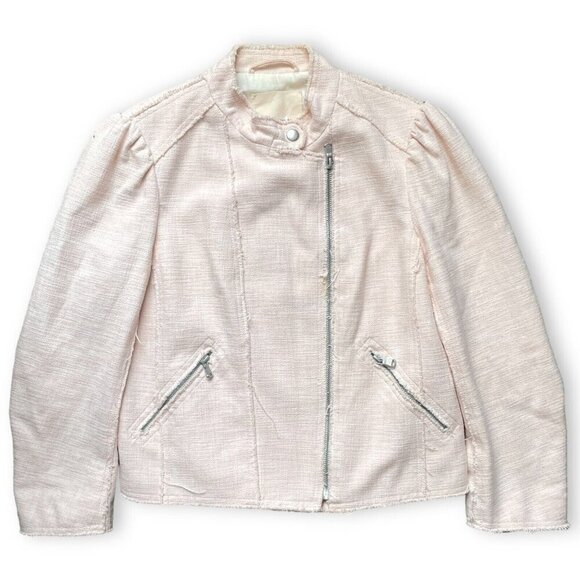 Rebecca Taylor Blazer Women Size S 4 Peach Pink Moto Biker Preppy Cropped Jacket - Picture 1 of 13